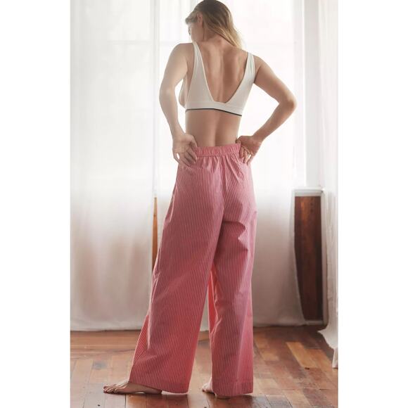 Anthropologie The Wren Boxer Pants Small Petite SP Pink Stripe Wide Leg Lounge - Picture 2 of 13